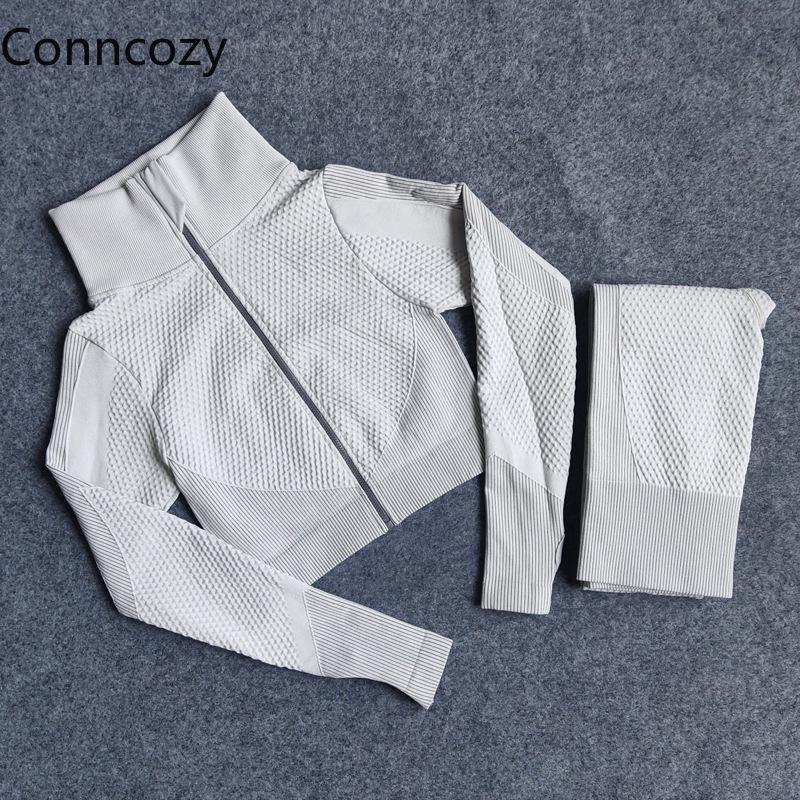 Yoga Outfit Set Autumn Zipper Women Knitted Hip Lift Suit Stretch Sports Fitness 2 Piece Sets Leggings Workout Women's Clothes