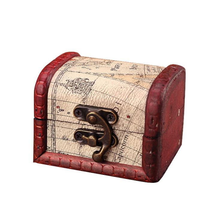 Vintage Jewelry Box Mini Wood World Map Pattern Metal Container Organizer Storage Case Handmade Wooden Small Boxes SN5403