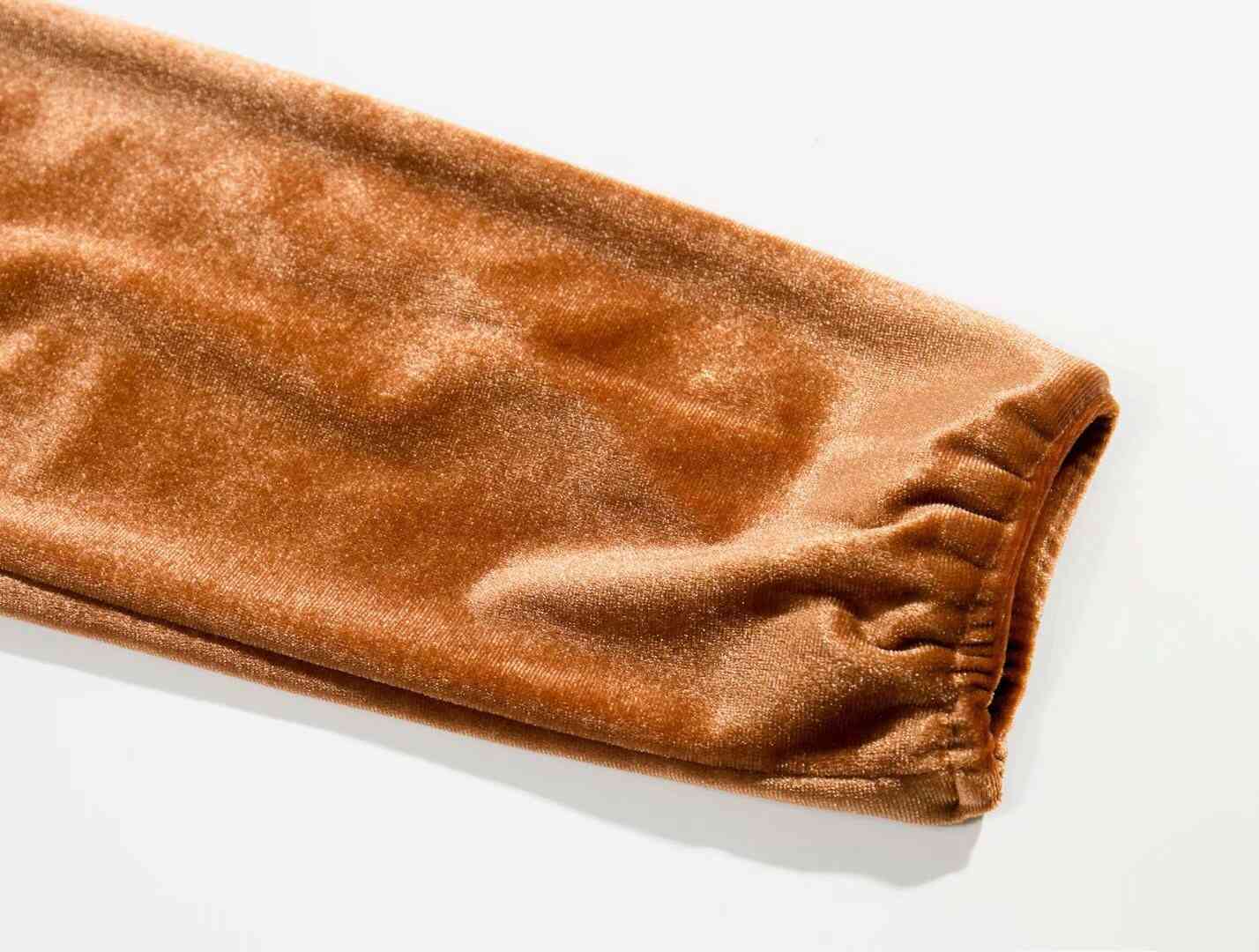 Spring Harajuku Slim Solid Color Velvet Pullovers For Women Velour Long Sleeve Blouse Elastic Ruched Body Cropped Tops 210429