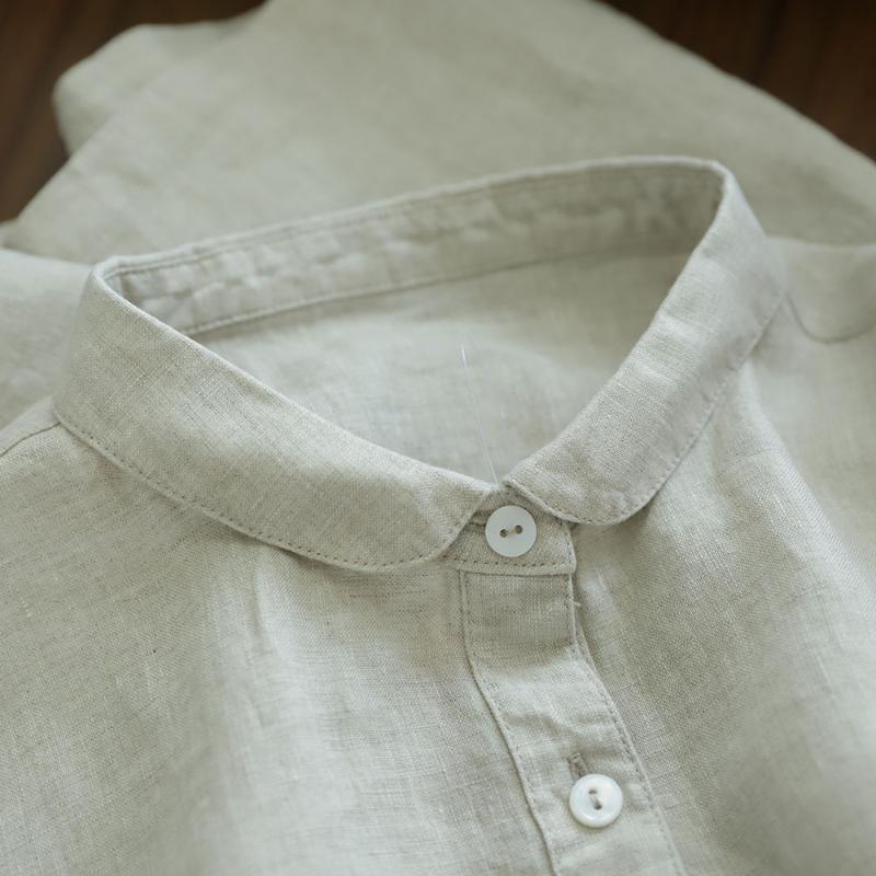Pure Linen Long-sleeved Dress Aging Doll Collar Spring And Autumn Cotton Women's Shirt Long 277 Casual Dresses