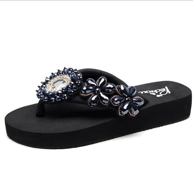 Slippers 2021 Arrival Fashion Crystal Platform Women Lady Sexy Rhinestone Wedges High Heels Slides Beach Shoes S143