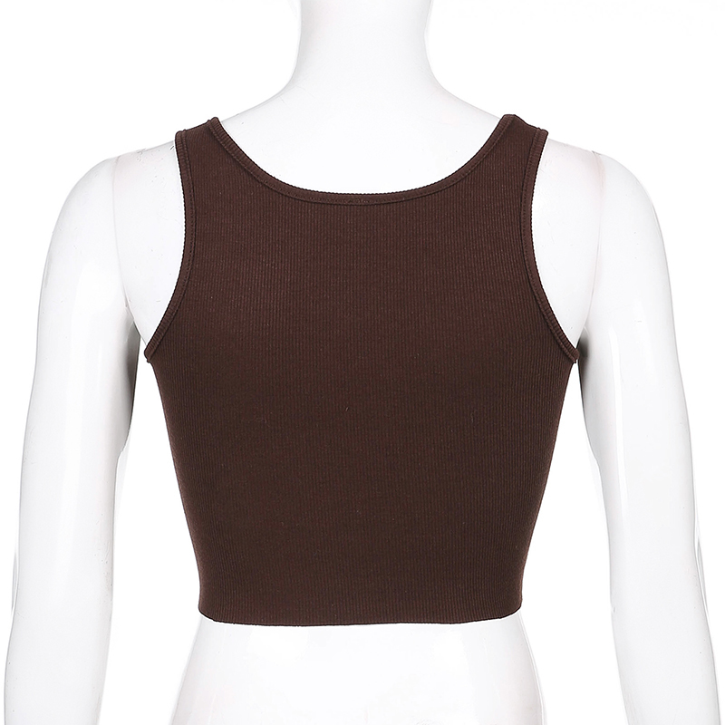 Ribbed Knit Brown Mushroom Y2K Crop Tops Women Cute Hit Summer Sleeveless Casual Tee Tank Top Vest Streetwear 210510