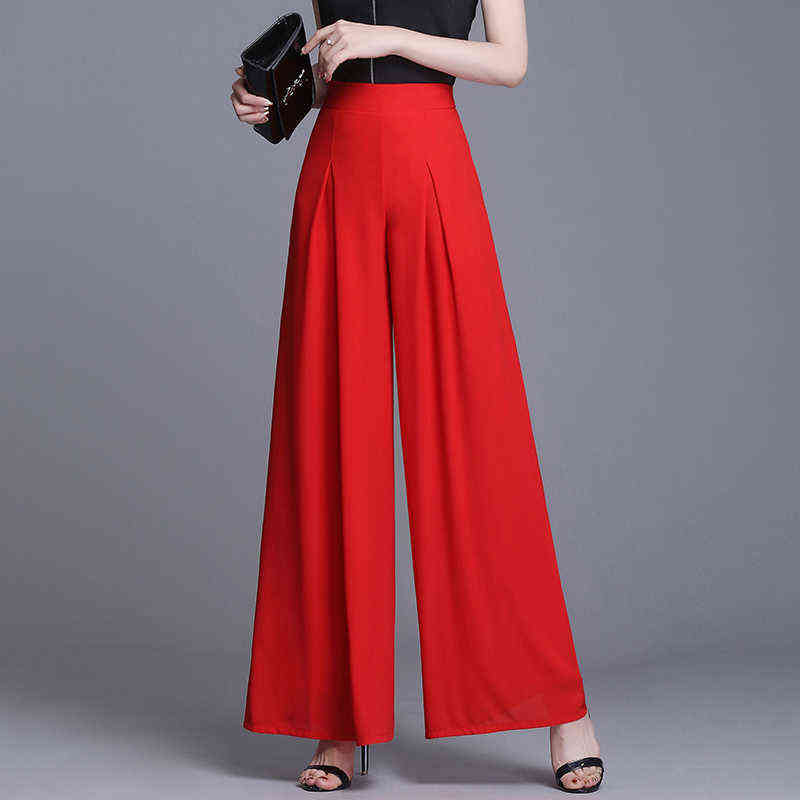 High Waist Chiffon Wide Leg Pants Women Summer Korean Pleated Solid Loose Black Long Trousers 211124