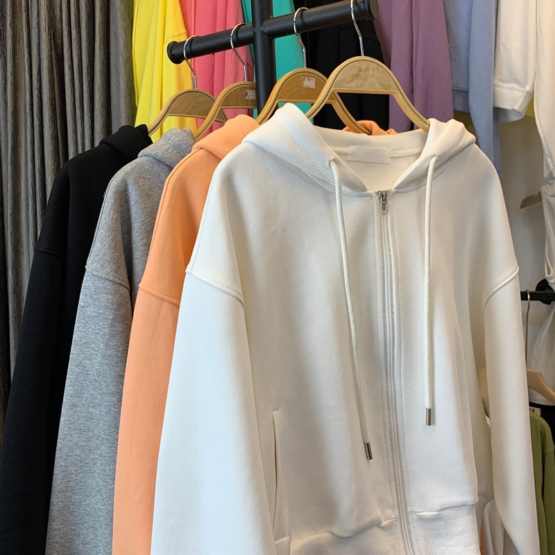 Autumn Sweatshirts Candy Color Solid S-XL Women Hoodies Korean Zipper Hooded Short Hoodie Sweet Tops 18488 210415