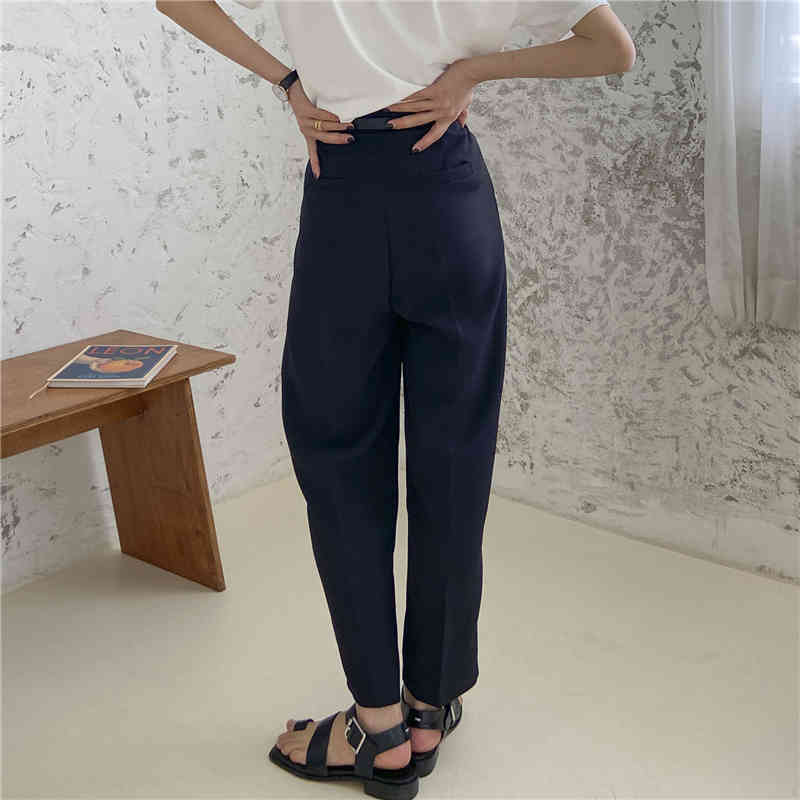 Retro British Suit Pants Solid Loose Trousers Plus Size Casual High Waist Pencil Pants Women Bottoms With Belt 210515