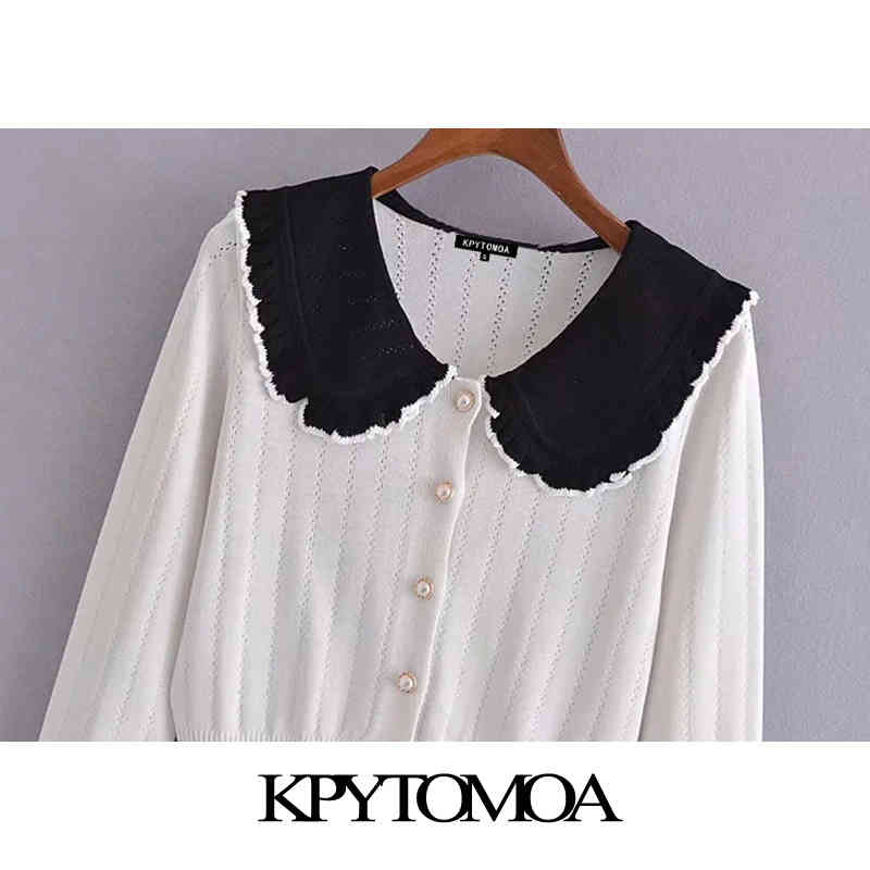 Women Fashion With Bejewelled Buttons Cropped Knit Cardigan Sweater Long Sleeve Female Outerwear Chic Tops 210420