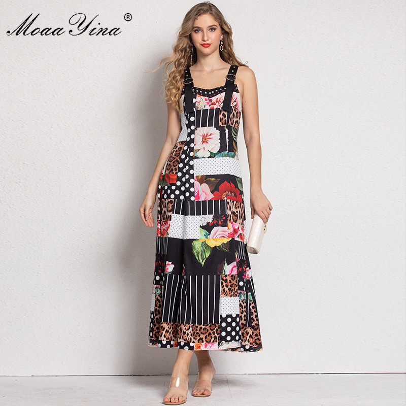 Fashion Dress Summer Women's dress spaghetti strap Beaded Floral Print Bohemia Vacation Maxi Dresses 210524