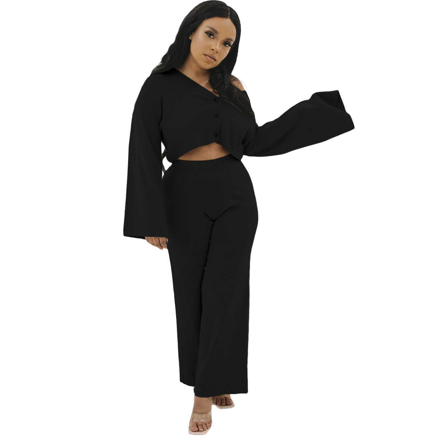 Women's Two Piece Pants women autumn and winter fashion loose two piece set leisure home set wide leg pants loose sleeve set