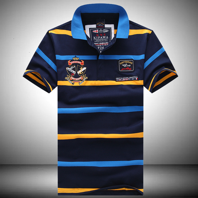Men's Polos Summer Casual Breathable Striped High Quality Short Sleeve Thin Polo Shirt Pure Cotton Fashion Shark Brand RYJF
