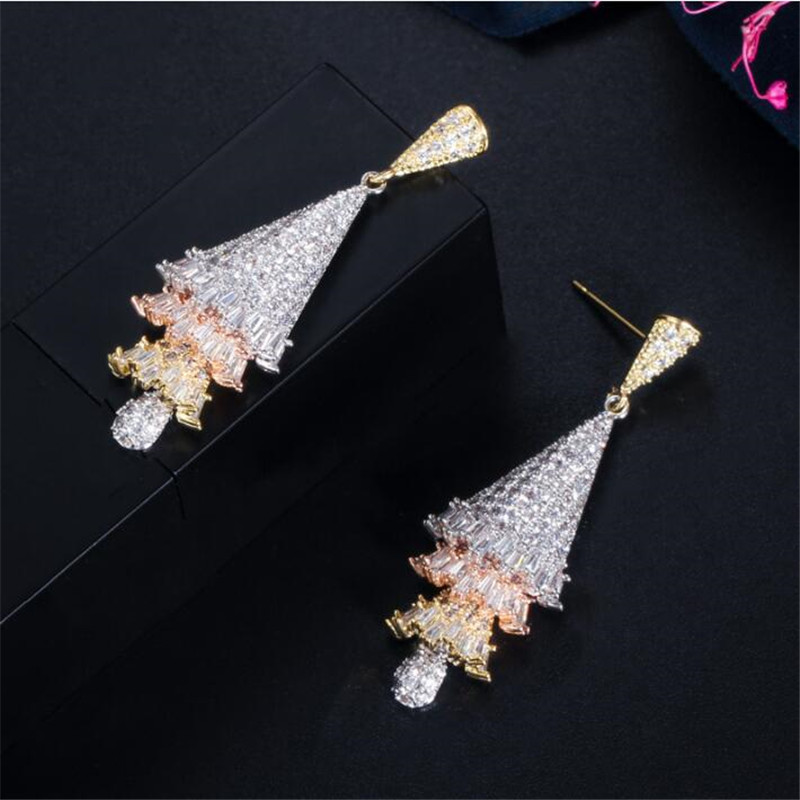 Dangle Earrings: Sterg Sier & Rose Gold Topaz CZ Gemstones