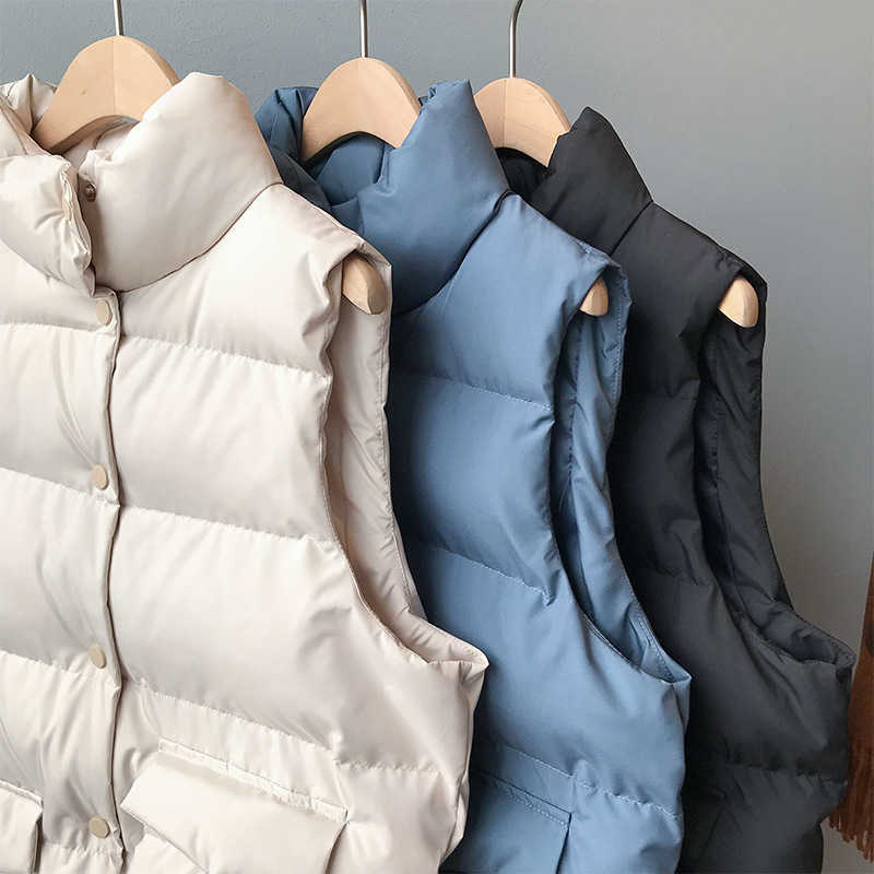 Women Winter Vest Coat Stand Collar Long Warm Tops Chaleco Mujer Gilet Casaco Feminino 210915