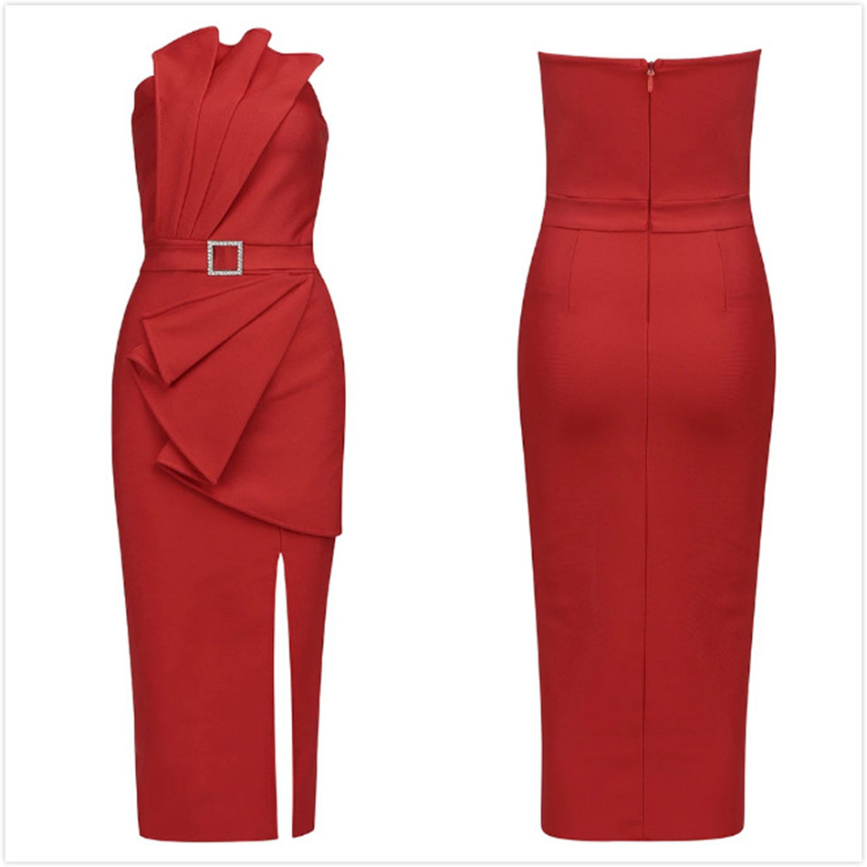 Free Women Summer Dress Red Sexy Wrapped Chest Sleeveless Halter Bodycon Draped Club Party Midi Vestidos 210524