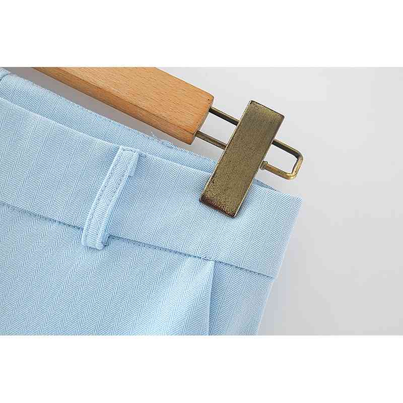 causal women polyester and cotton trousers summer ladies stylish straight pants female solid blue chic 210527