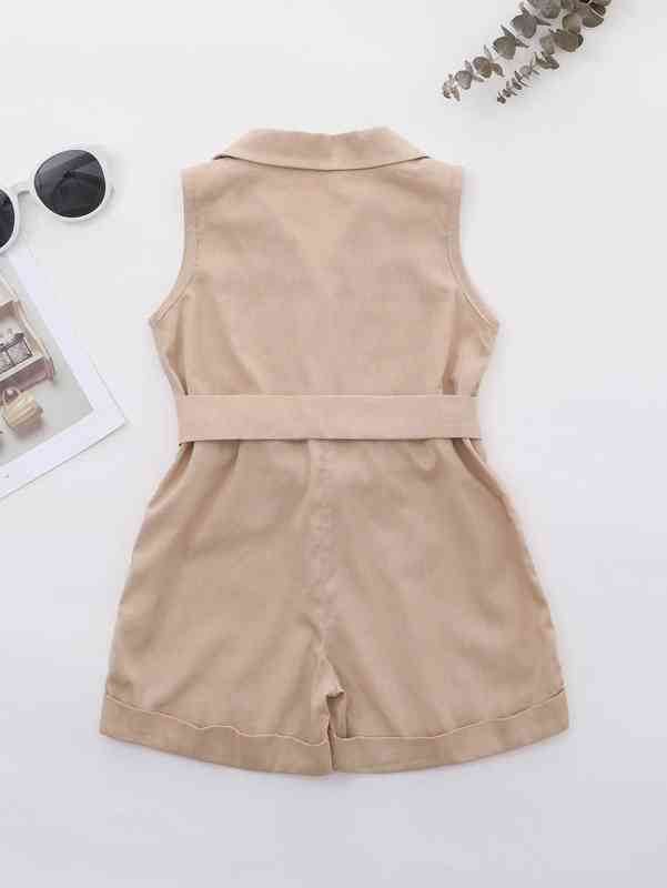 Baby Girl Half Button Belted Romper SHE