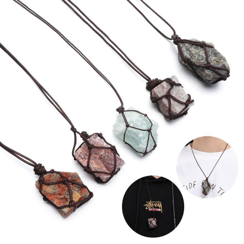 Pendant Necklaces Braid Net Pocket Reiki Healing Stone Raw Crystal Quartz Necklace Natural Mineral Fluorite Labradorite Hanging Craft Gift
Pendant Necklaces Braid Net Pocket Reiki Healing Stone Raw Crystal Quartz Necklace Natural Mineral Fluorite Labradorite Hanging Craft Gift