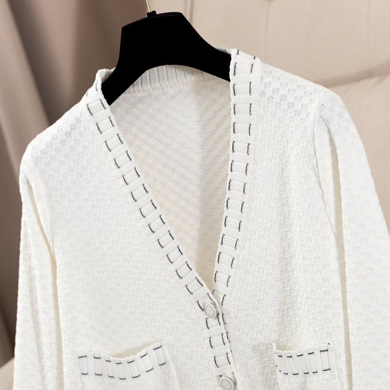 Spring Solid Knit Cardigans Sweater Vintage Women V Neck Loose Elegant Femme Casual Coat 210519