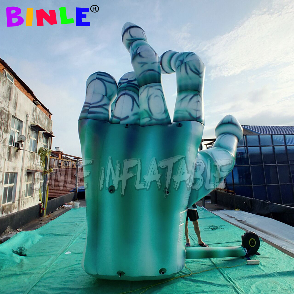 Customized giant green inflatable halloween yard decorations horror skeleton hand for outdoor
