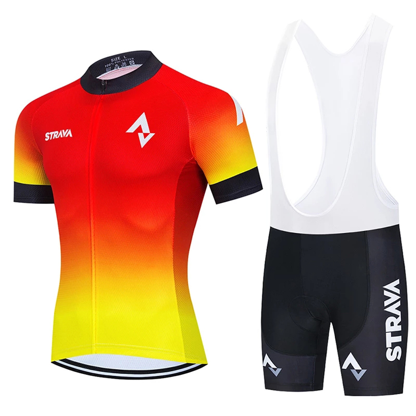 STRAVA Cycling Jersey Set 2021 Pro Team Men/Women Summer Breathable Short Sleeve Cycling Clothing Bib Shorts Suit Ropa Ciclismo, Black;red