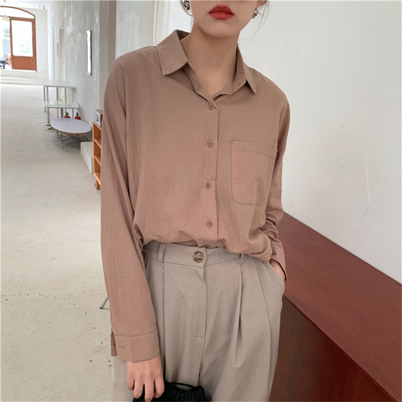 Stylish Sunscreen High Quality Pockets OL Brief Women Casual All Match Long Sleeve Leisure Solid Loose Shirts 210421