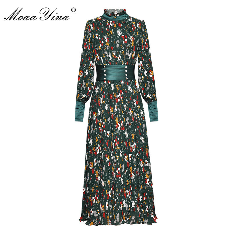 Fashion Designer Runway Dress Spring Autumn Women Lantern sleeve Floral-Print Pleated Elegant 210524, Green
Fashion Designer Runway Dress Spring Autumn Women Lantern sleeve Floral-Print Pleated Elegant 210524, Green