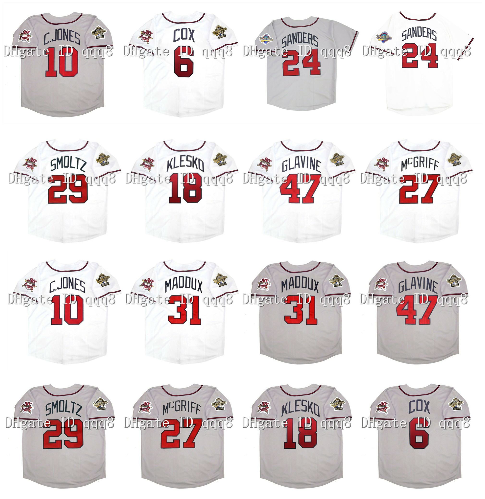 Vintage 1995 Baseball Jersey 24 Deion Sanders 10 Chipper Jones 29 John Smoltz 6 Bobby Cox 27 Fred McGriff 47 Tom Glavine 8 Javy Lopez Maddux Ryan Klesko Jersey, As pic
Vintage 1995 Baseball Jersey 24 Deion Sanders 10 Chipper Jones 29 John Smoltz 6 Bobby Cox 27 Fred McGriff 47 Tom Glavine 8 Javy Lopez Maddux Ryan Klesko Jersey, As pic