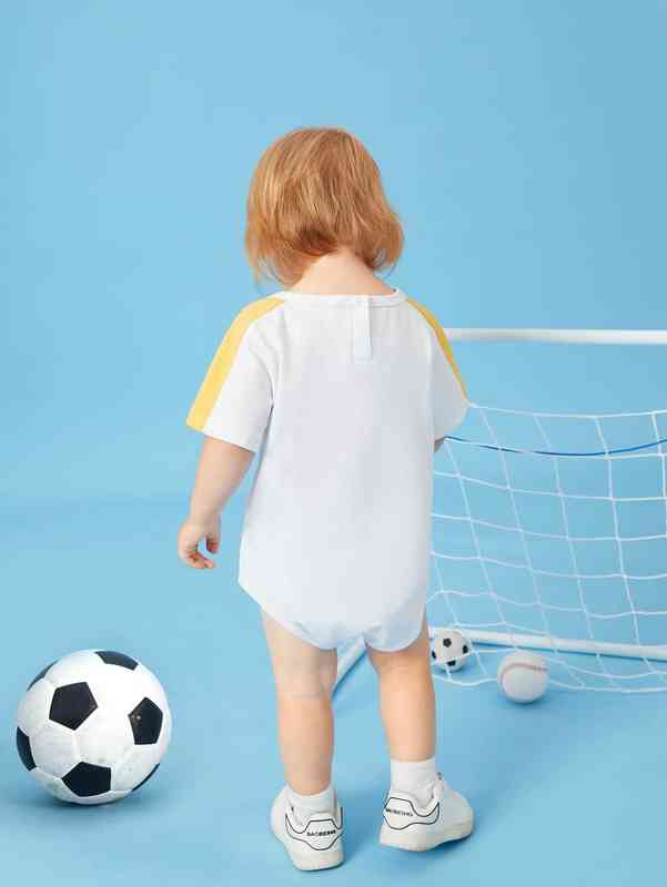 Baby Slogan & Soccer Print Contrast Side Seam Bodysuit SHE