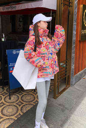 South Korea Winter Bread Jacket Down Cotton Jacket Women Candy Rainbow Short Hooded Thickened Western-style Jacket 211221