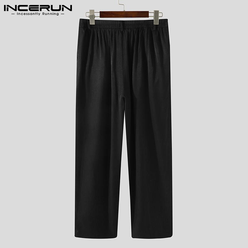 Fashion Men Pants Solid Joggers Button Streetwear Korean Split Hem Casual Trousers Straight Long S-5XL INCERUN Men's