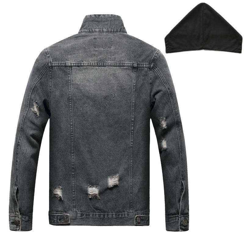 Spring And Autumn Denim Ripped Hooded Jacket Young Men's Slim Fashion Casual Long-sleeved Jackets