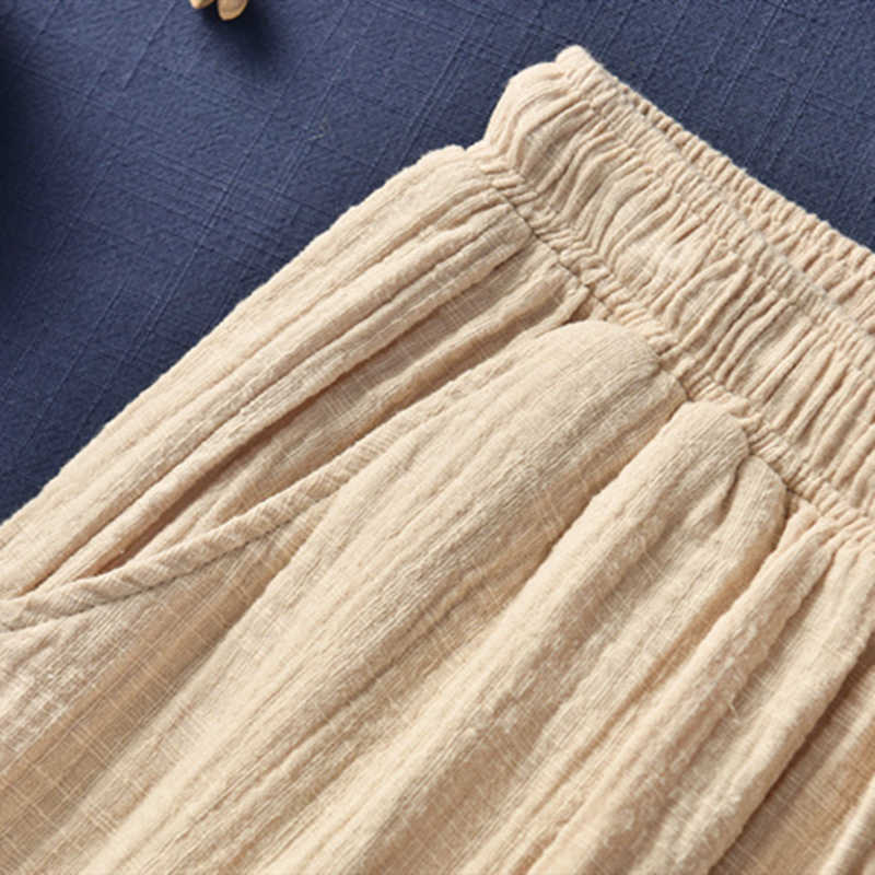 Johnature Style Casual Cotton Linen Women Shorts Summer Solid Elastic Waist Wide Leg 210714