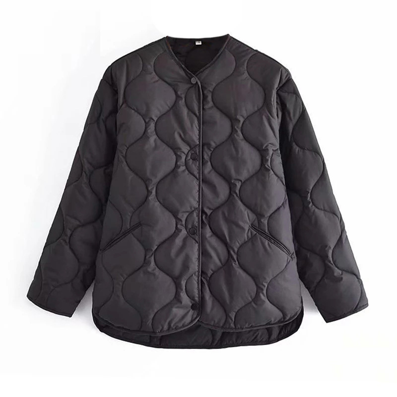 Womens Jackets Thin Parkas Coats Black Outwear Female Long Sleeve Tops Plaid Padded Coat Casual Loose Jacket Winter Coat Woman