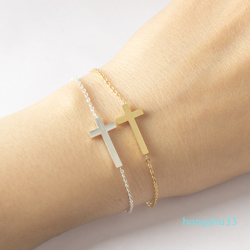Gold Color Christian Cross Charm Jesus Bracelets For Women Gift Stainless Steel Chain Vintage Jewelry 2017