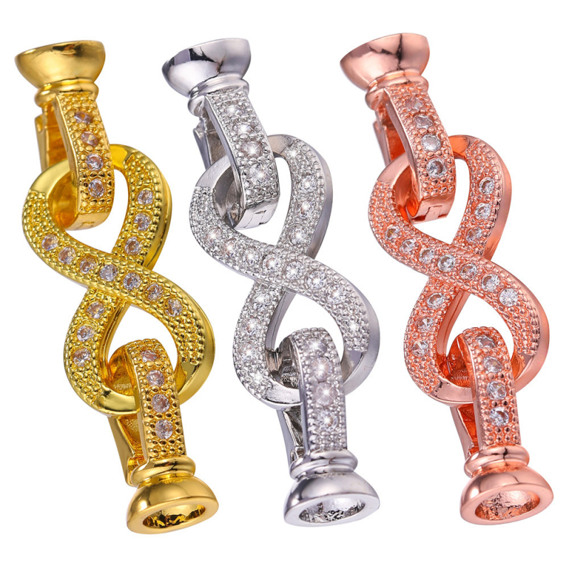 Gold and Silver Plated Micro Insert CZ Copper Charm Connectors Pearl Necklace Clasp