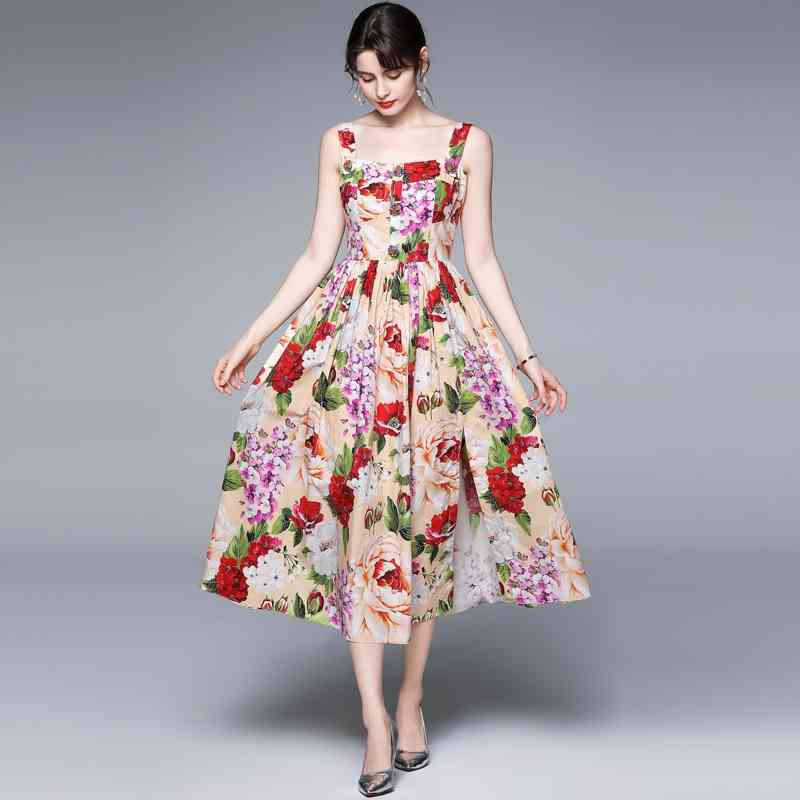Banulin Fashion Runway Summer Dress Women's Beading Buttons Spaghetti Strap Gorgeous Floral Print Midi vestidos 210603, Design and color
Banulin Fashion Runway Summer Dress Women's Beading Buttons Spaghetti Strap Gorgeous Floral Print Midi vestidos 210603, Design and color