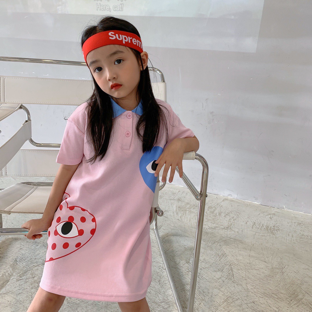 Summer baby girls polo dress kids Girls Turn Collar Short Sleeve casual Dresses Children Cotton sport clothes
