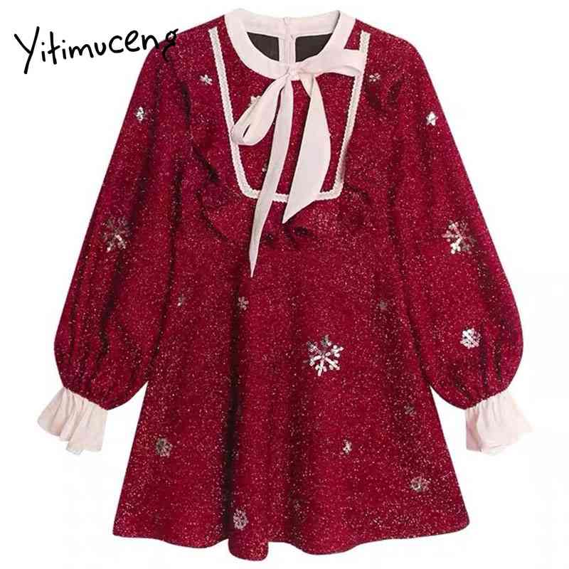 Yitimuceng Sequins Bow Dresses Women Solid Red Spring Puff Sleeve Long Sleeve High Waist Vintage Clothes Office Lady 210601, Black
Yitimuceng Sequins Bow Dresses Women Solid Red Spring Puff Sleeve Long Sleeve High Waist Vintage Clothes Office Lady 210601, Black