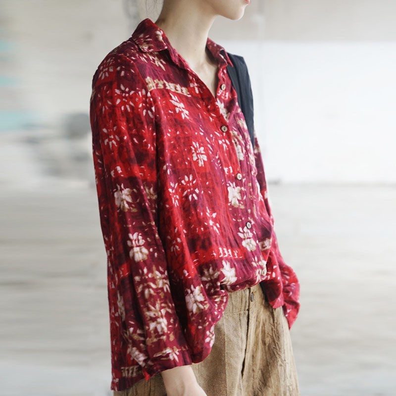 Johnature Spring Fashion Retro Print Turn-down Collar Long Sleeve Single Breasted Shirt Simple Leisure Women Tops Shirt 210521, Red
Johnature Spring Fashion Retro Print Turn-down Collar Long Sleeve Single Breasted Shirt Simple Leisure Women Tops Shirt 210521, Red