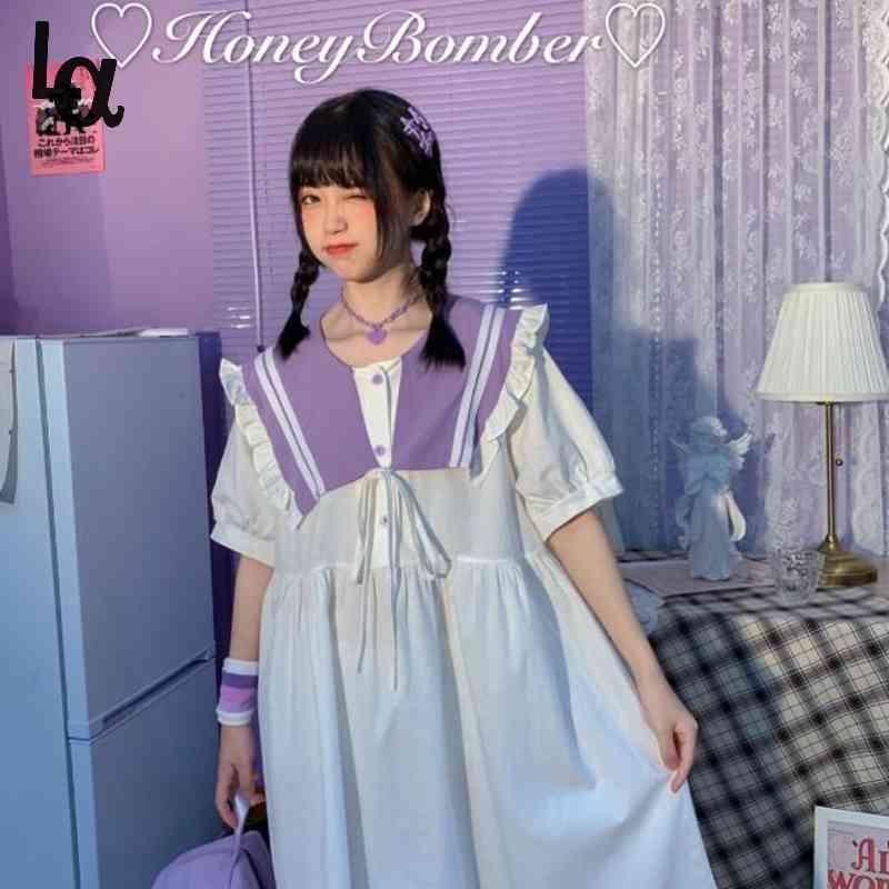 Women Summer Japanese Harajuku Sweet Ruffles A-line Loose Dress Female Sailor Collar Lolita Shorts Sleeve Vestidos 210519, White
Women Summer Japanese Harajuku Sweet Ruffles A-line Loose Dress Female Sailor Collar Lolita Shorts Sleeve Vestidos 210519, White