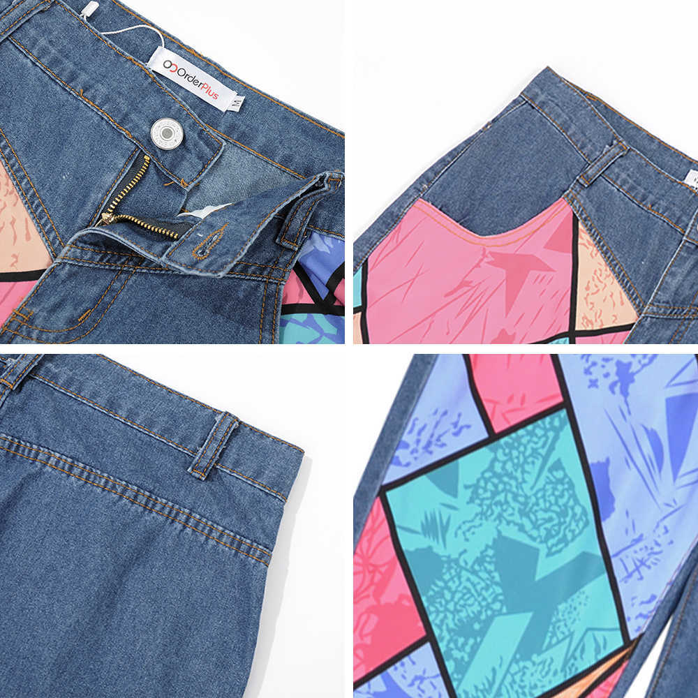 Vintage Boyfriends Jeans Women Denim Standard Loose Pants Retro Printed Patterned 210702