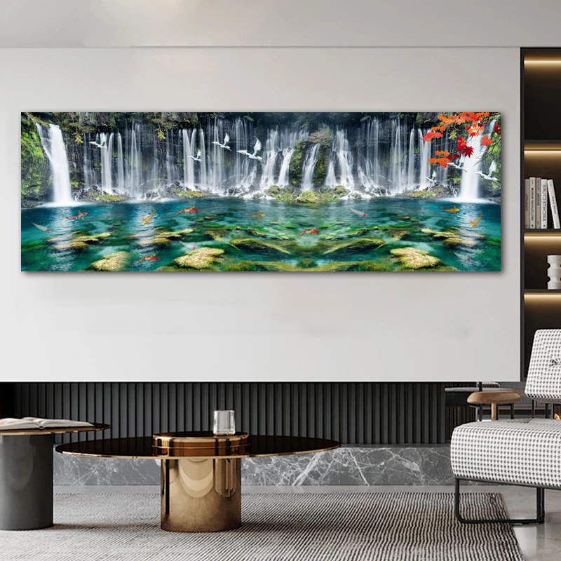Waterfall Fish Posters Bedside Painting Home Decor Canvas Prints Landscape Wall Art Pictures For Living Room Big Size Cuadros