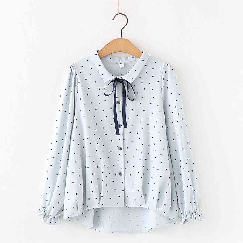 Women Retro Polka Dot Blouses Spring Autumn Bow Collar Long Sleeve Chiffon Shirts Female Single-Breasted Sweet Blusas Tops 210514