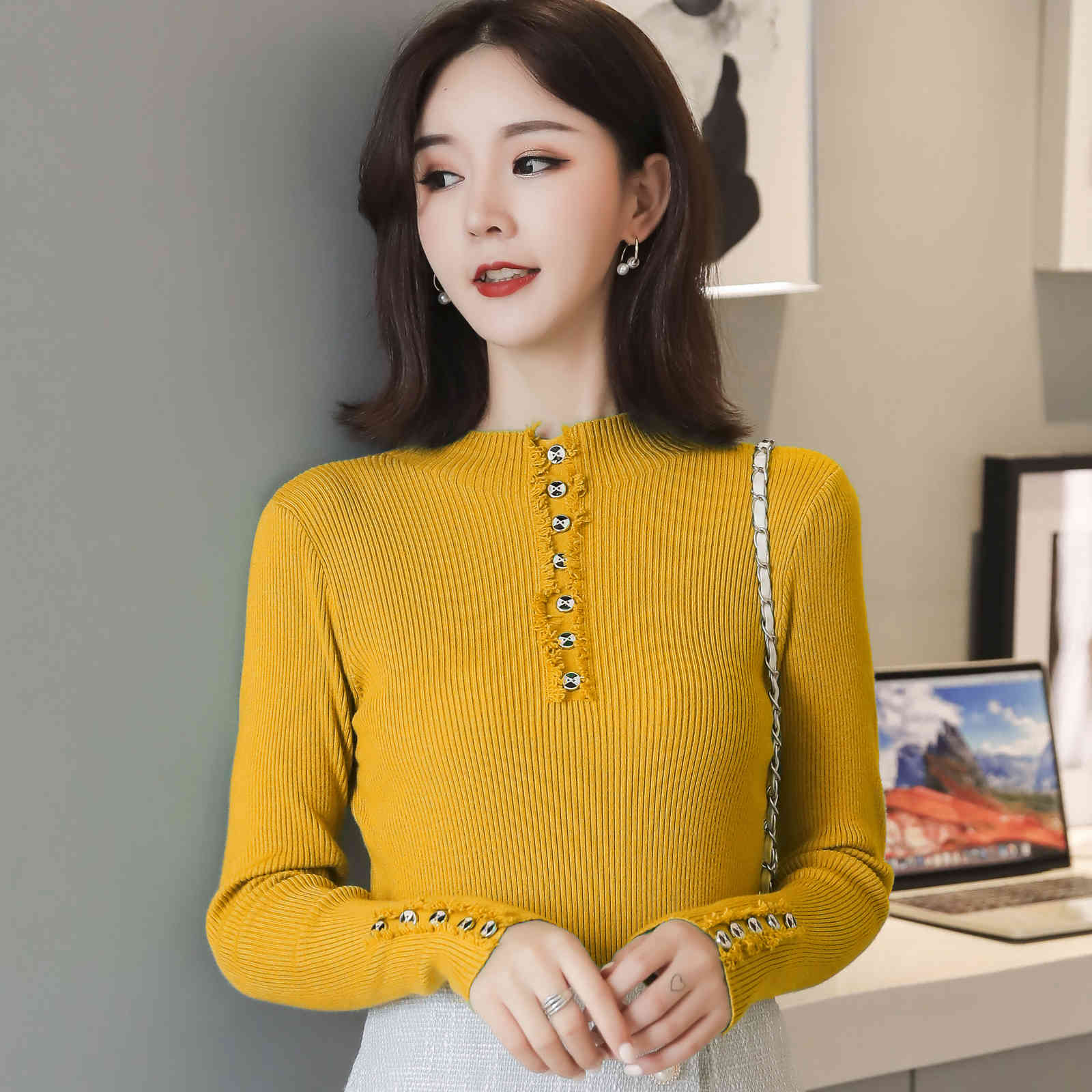 Autumn and Winter Long Sleeve Slim Solid 7 Colors Women Sweater and Pullover Knitted Sweater Bottoming Shirt 6507 50 210518