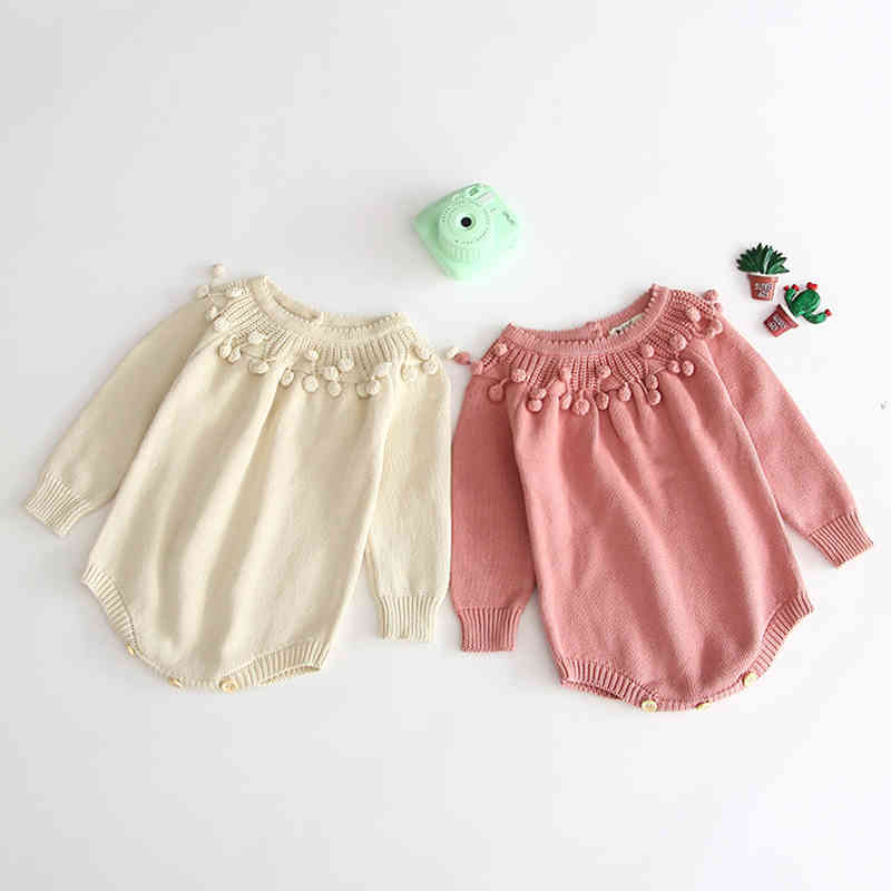 Autumn Winter Baby Girl Rompers Long Sleeves Lovely Pure Color born 210429