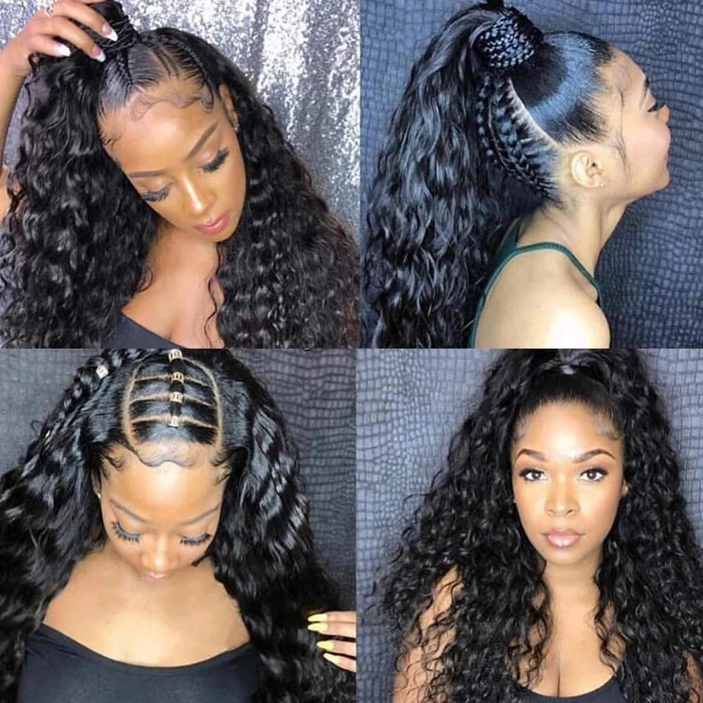 Black color Fiber Hair Synthetic Lace Front Wig Long Kinky Curly Wigs for Women Side Part Loose wave style daily wear