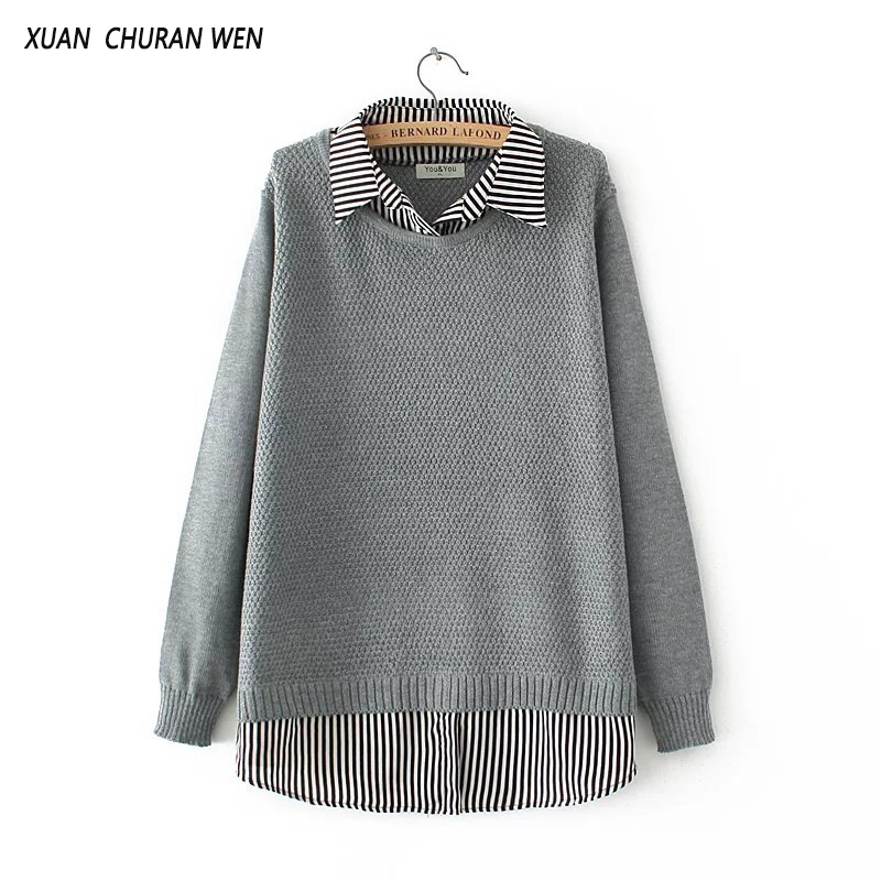 XUANCHURANWEN Women Autumn Knitwear Turn Down Collar Patchwork Faux Two Piece Long Sleeve Sweater Loose YY54 210603, Black
XUANCHURANWEN Women Autumn Knitwear Turn Down Collar Patchwork Faux Two Piece Long Sleeve Sweater Loose YY54 210603, Black