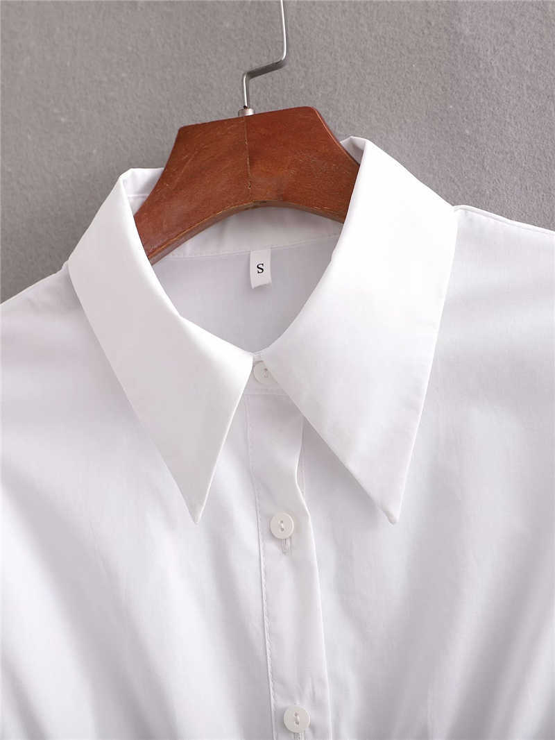 Elegant Women Turn Down Collar Shirts Fashion Ladies Solid White Tops Streetwear Female Chic Elastic Waist Blouses 210527