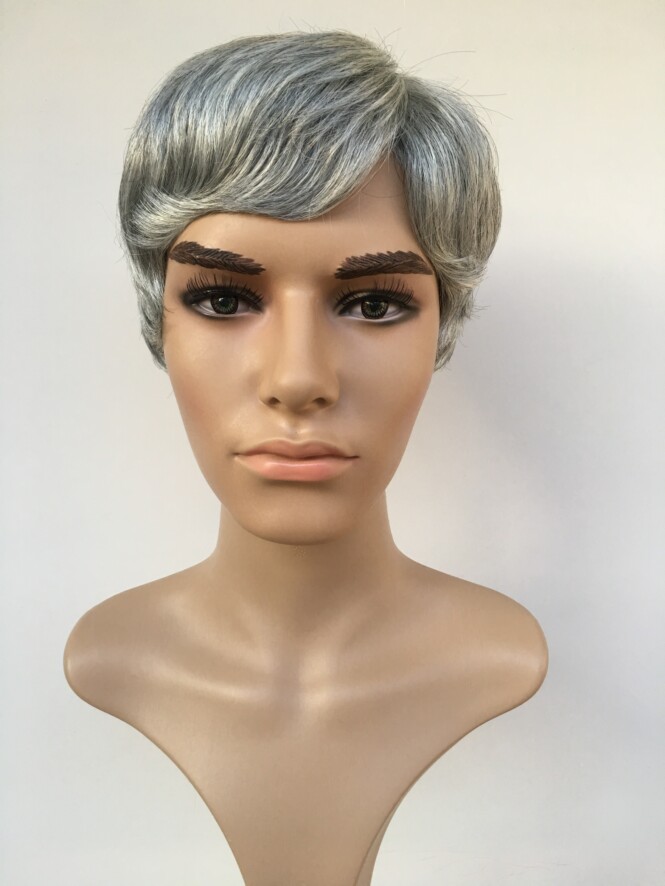 Fashion Mens Male Wig Handsome Vogue Short Light Grey Straight Wigs For African American Full Wigs None Lace Hair In Stock Y demandfactory d