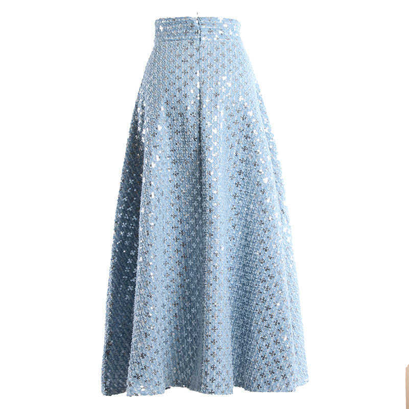 TWOTYLE Denim Patchwork Sequin Skirt For Women High Waist Casual A Line Skirts Female Fashion Clothing Spring 210621