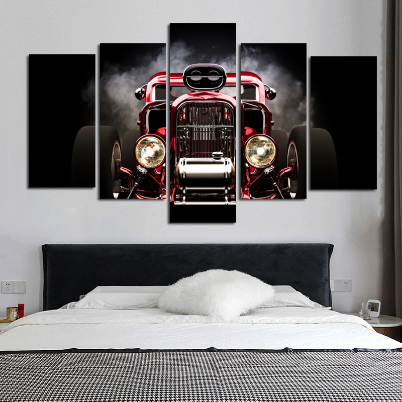 5 Panels/Set Classic Red Car Pictures Canvas Painting Wall Art For Living Room Posters And Prints Home Decoration