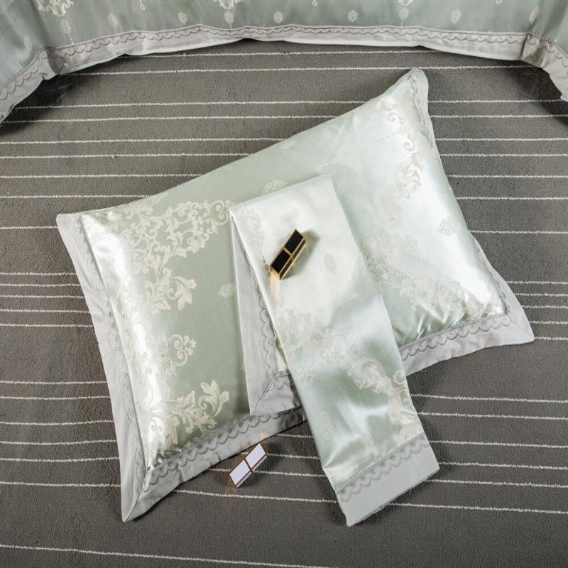 Luxury Silk Cotton Jacquard 4pcs Bedding 100%cotton Embroidered Duvet Cover Bed Sheet Pillowcase Drop Silver Gray Sets